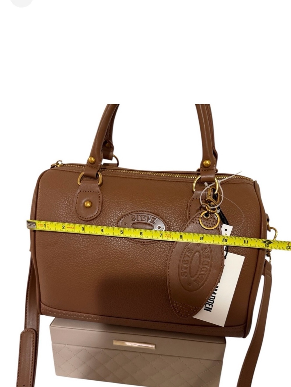 Steve Madden Cognac Pebbled Leather Satchel with Charm | last one